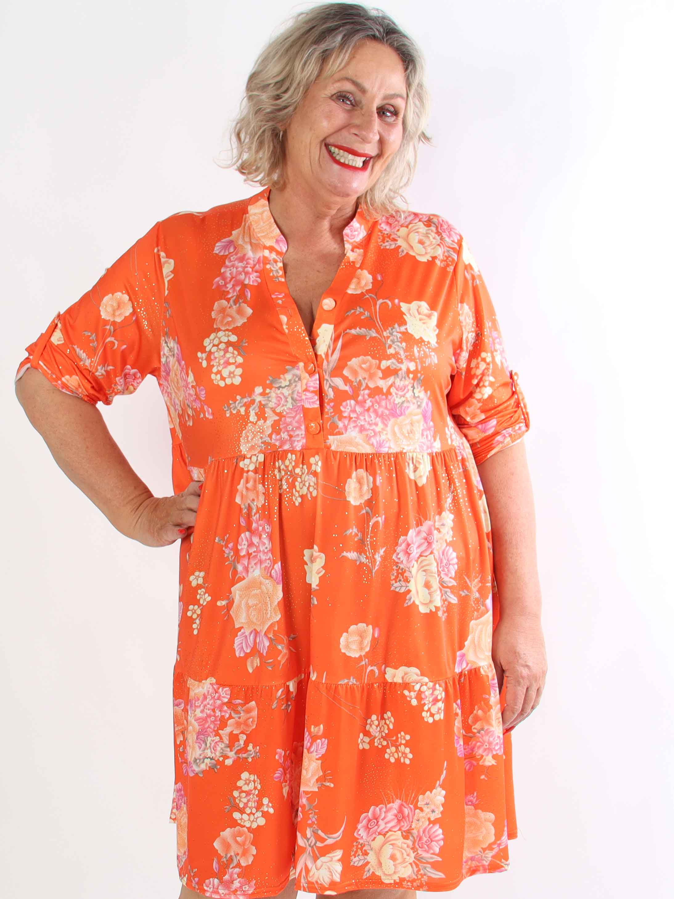Milano Bouquet Midi - Plus size kjole med smukt blomsterprint og diskret guldglimmer